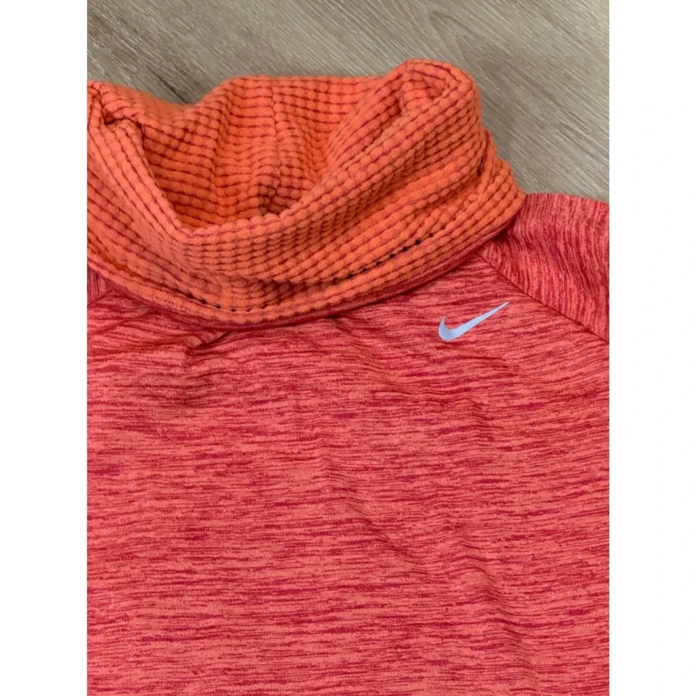 Nike Running Dri-FIT‎ Cowl Neck Pullover Orange Red Space Dye XS Thumbholes